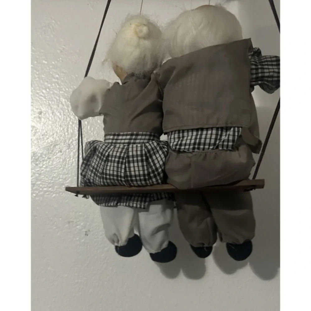 RARE Handmade Dolls Couple Holding Hands In Hanging Swing Vintage‎
